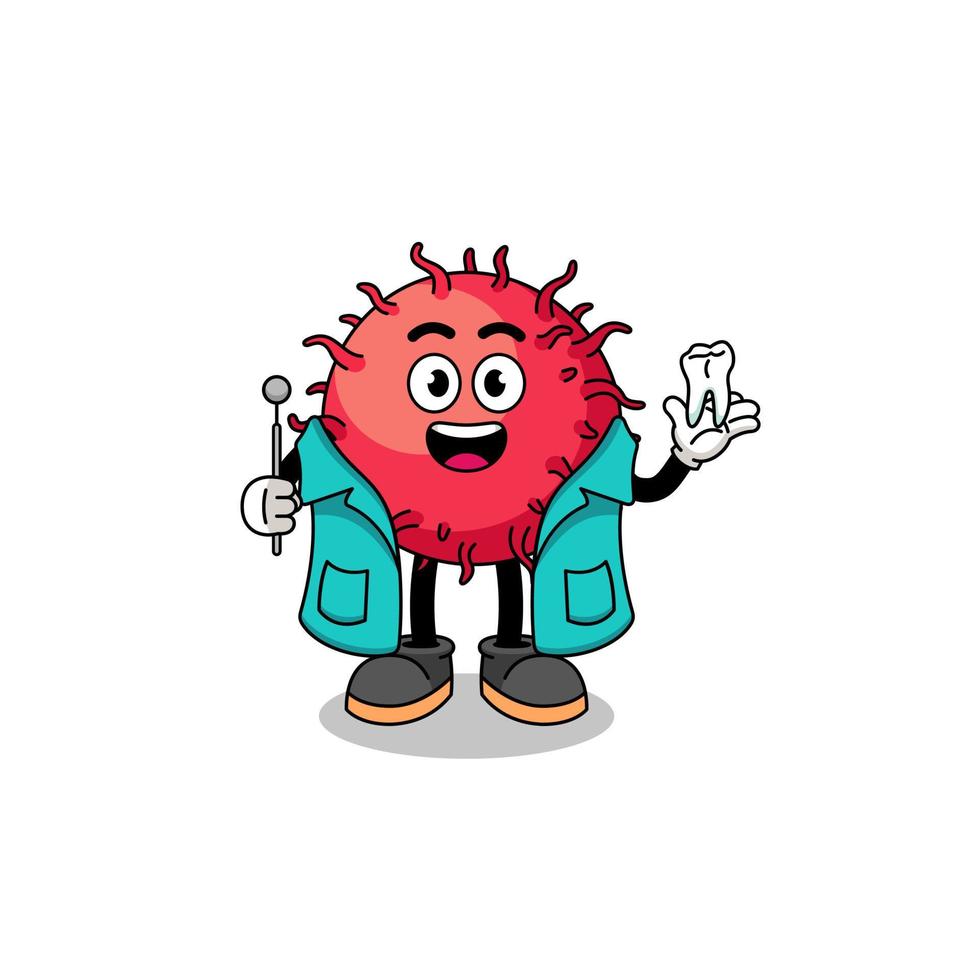 Illustration of rambutan fruit mascot as a dentist vector