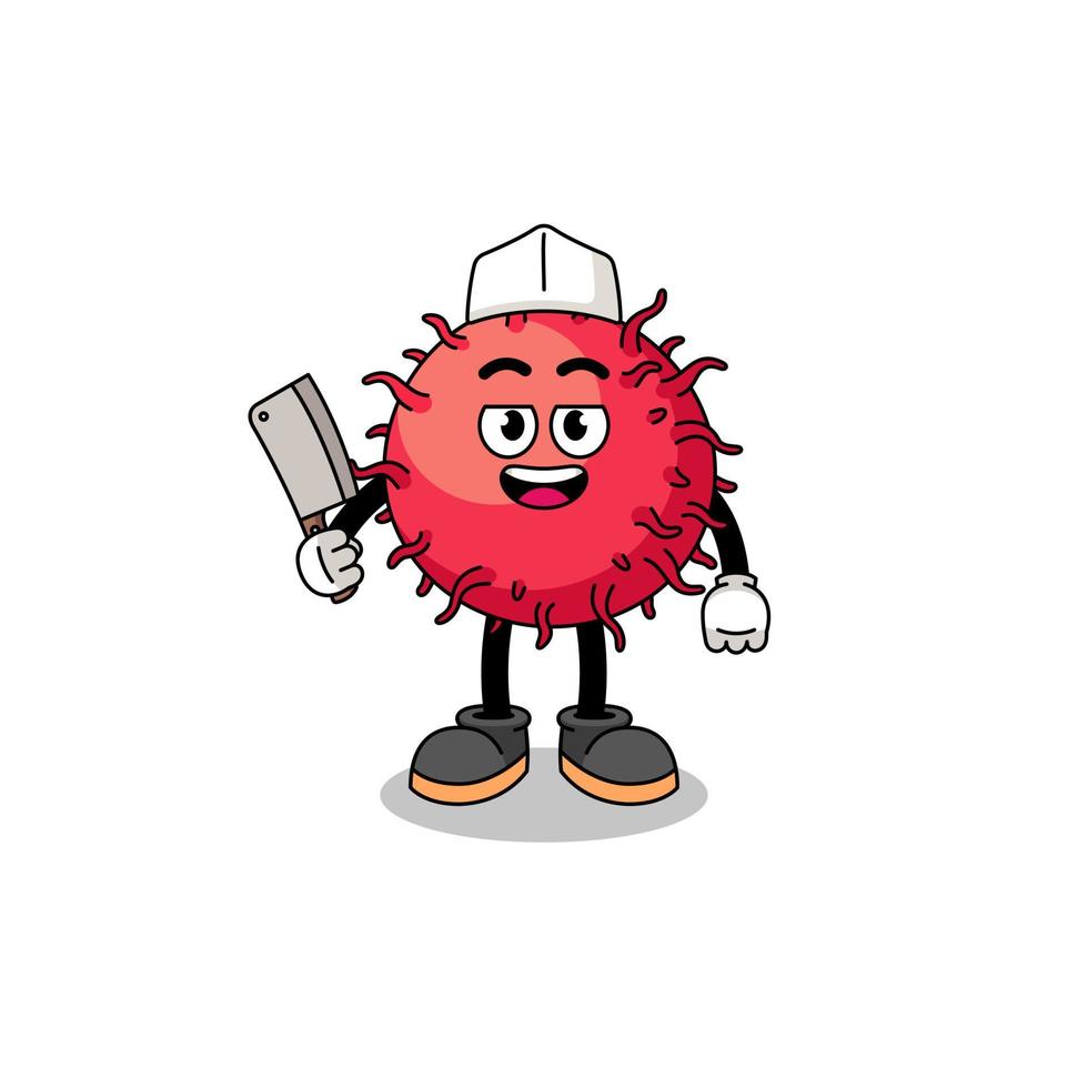 Mascot of rambutan fruit as a butcher vector