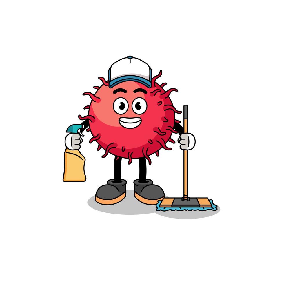 personaje mascota de rambután Fruta como un limpieza servicios vector