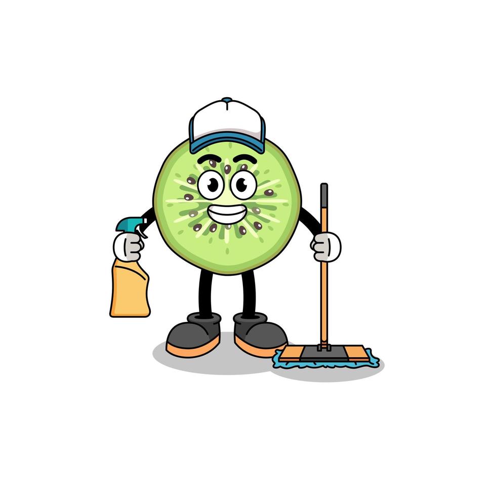 personaje mascota de rebanado kiwi como un limpieza servicios vector