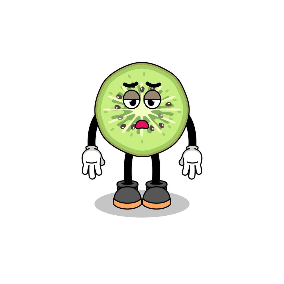 sliced kiwifruit cartoon with fatigue gesture vector