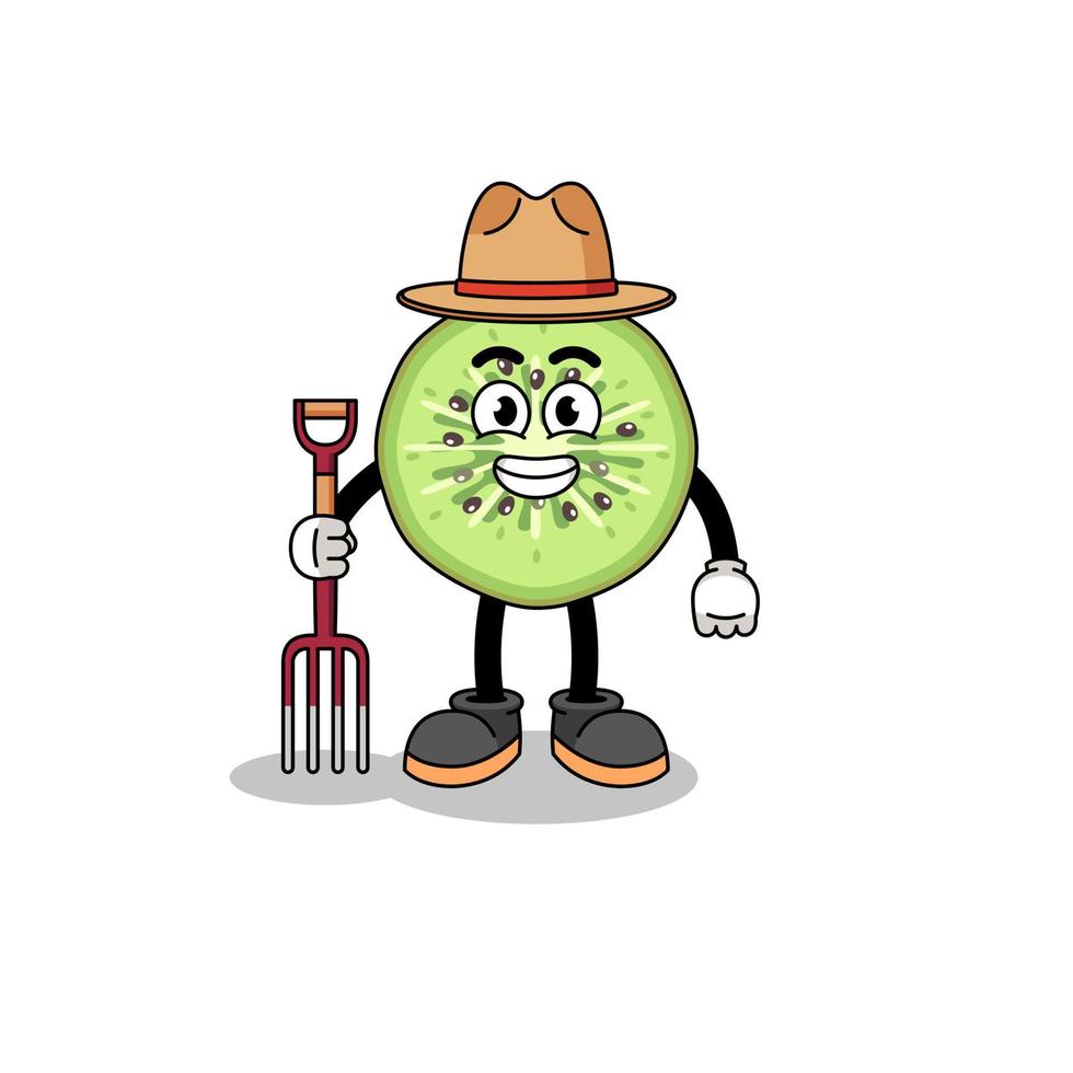Cartoon mascot of sliced kiwifruit farmer vector