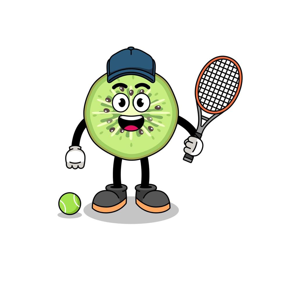 sliced kiwifruit illustration as a tennis player vector