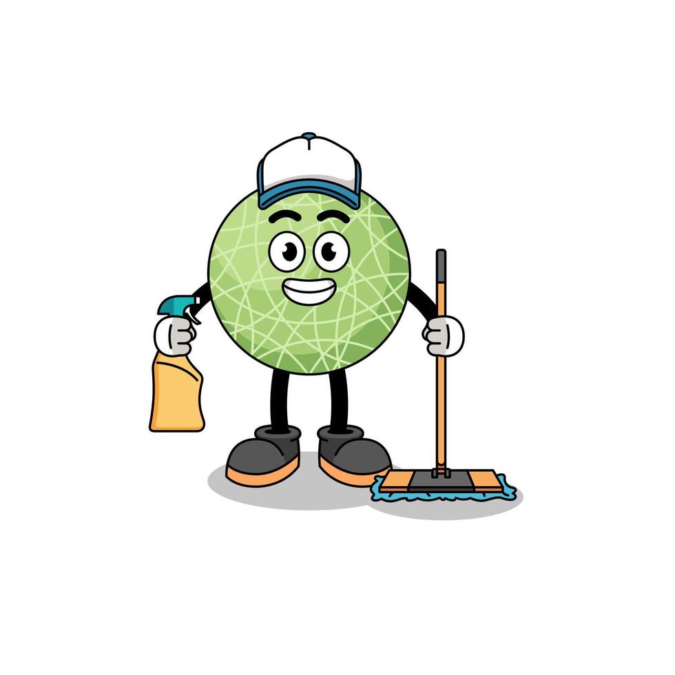 Character mascot of melon fruit as a cleaning services vector