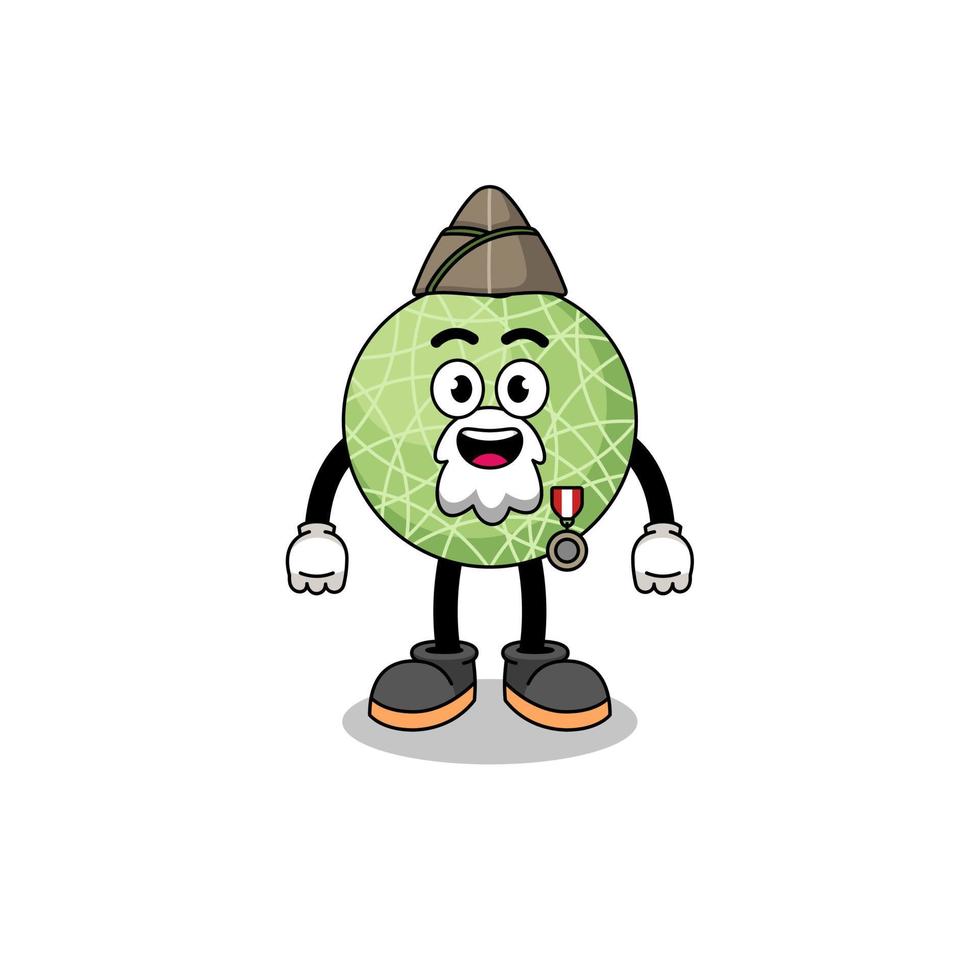 Character cartoon of melon fruit as a veteran vector