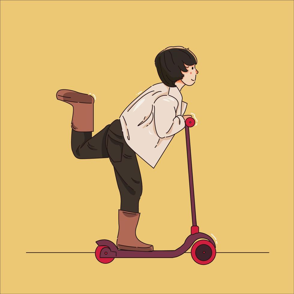 Vector cartoon boy riding a scooter illustration