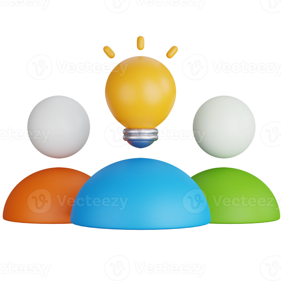 3D Illustration Group Users With Idea Lamp Isolated png