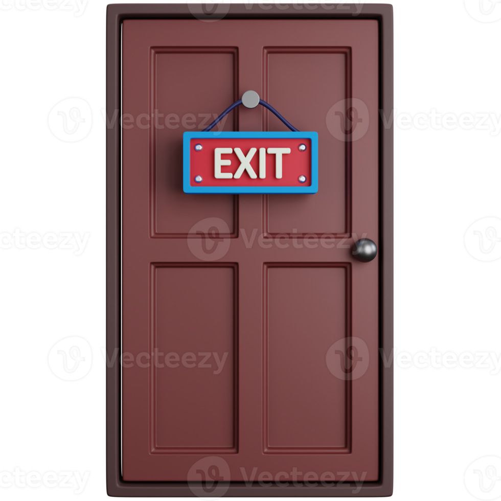 3D Illustration House Door With Exit Hanging Board png