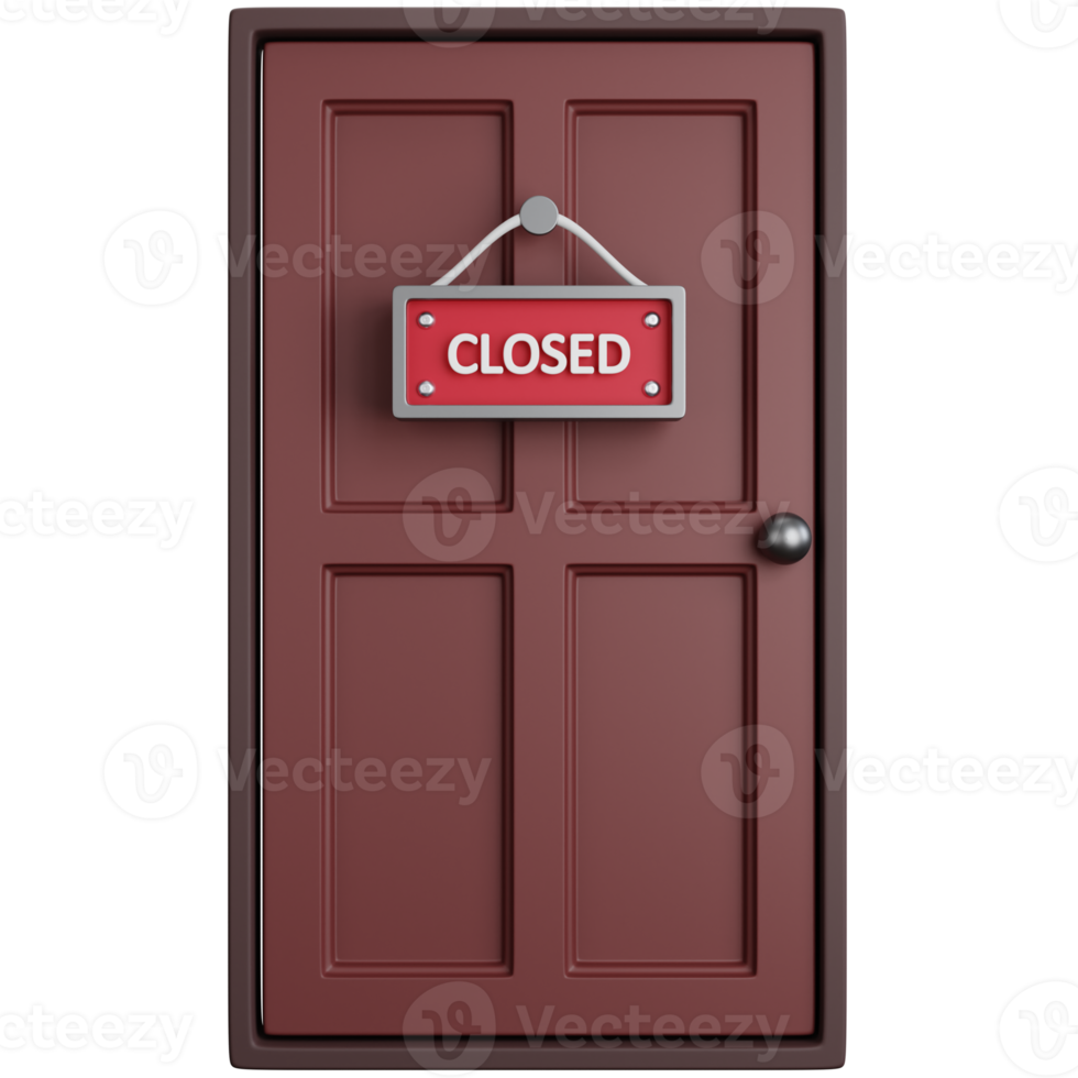 3D Illustration House Door With Closed Hanging Board png