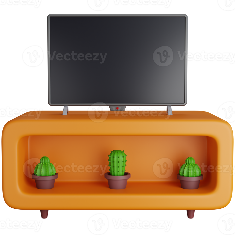 3d icône illustration télévision table avec nombreuses ornemental les plantes png