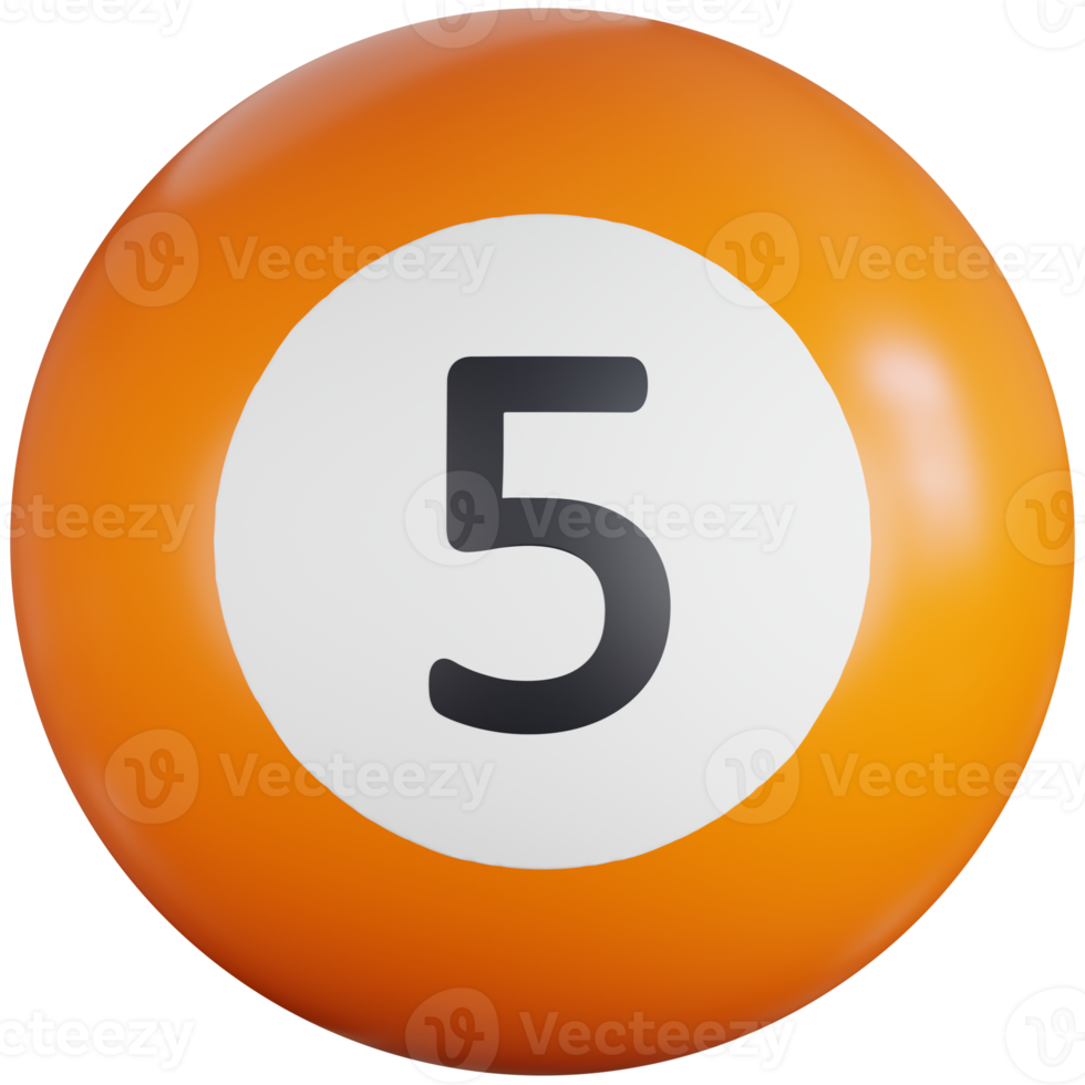 3d icoon illustratie biljart bal met aantal vijf png