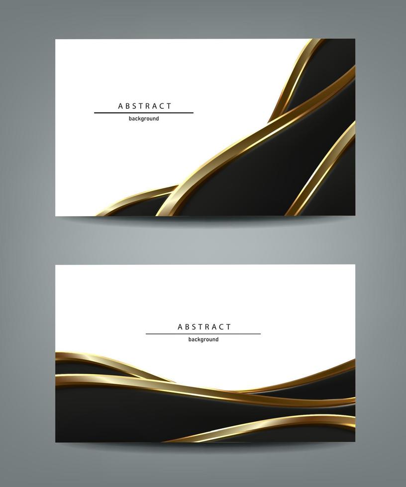 Set of horizontal vector abstract templates. Luxury black background with gold vertical lines. Invitation card or flyer.