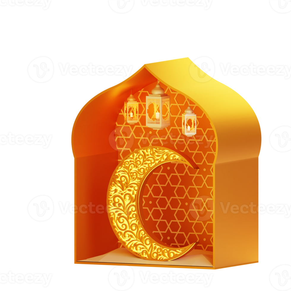 3d Ramadan ornament met lantaarn en moskee png