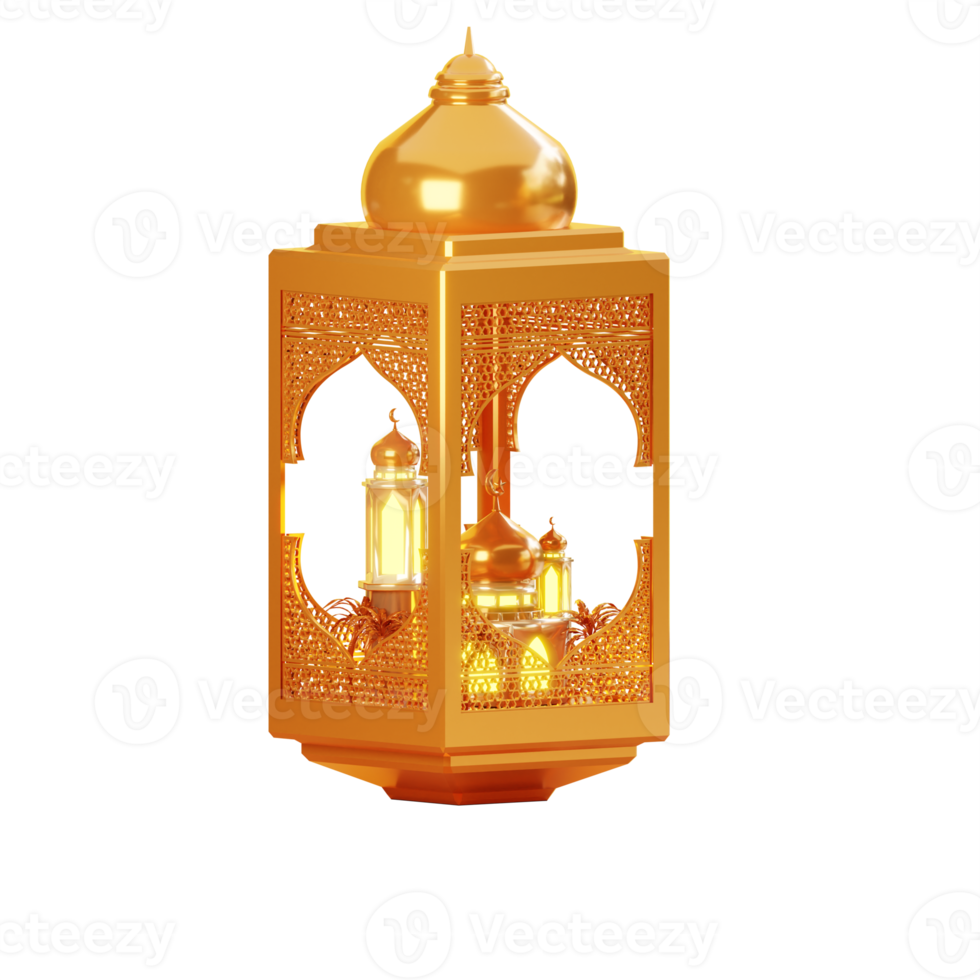 3d ramadan ornament with lantern and mosque png