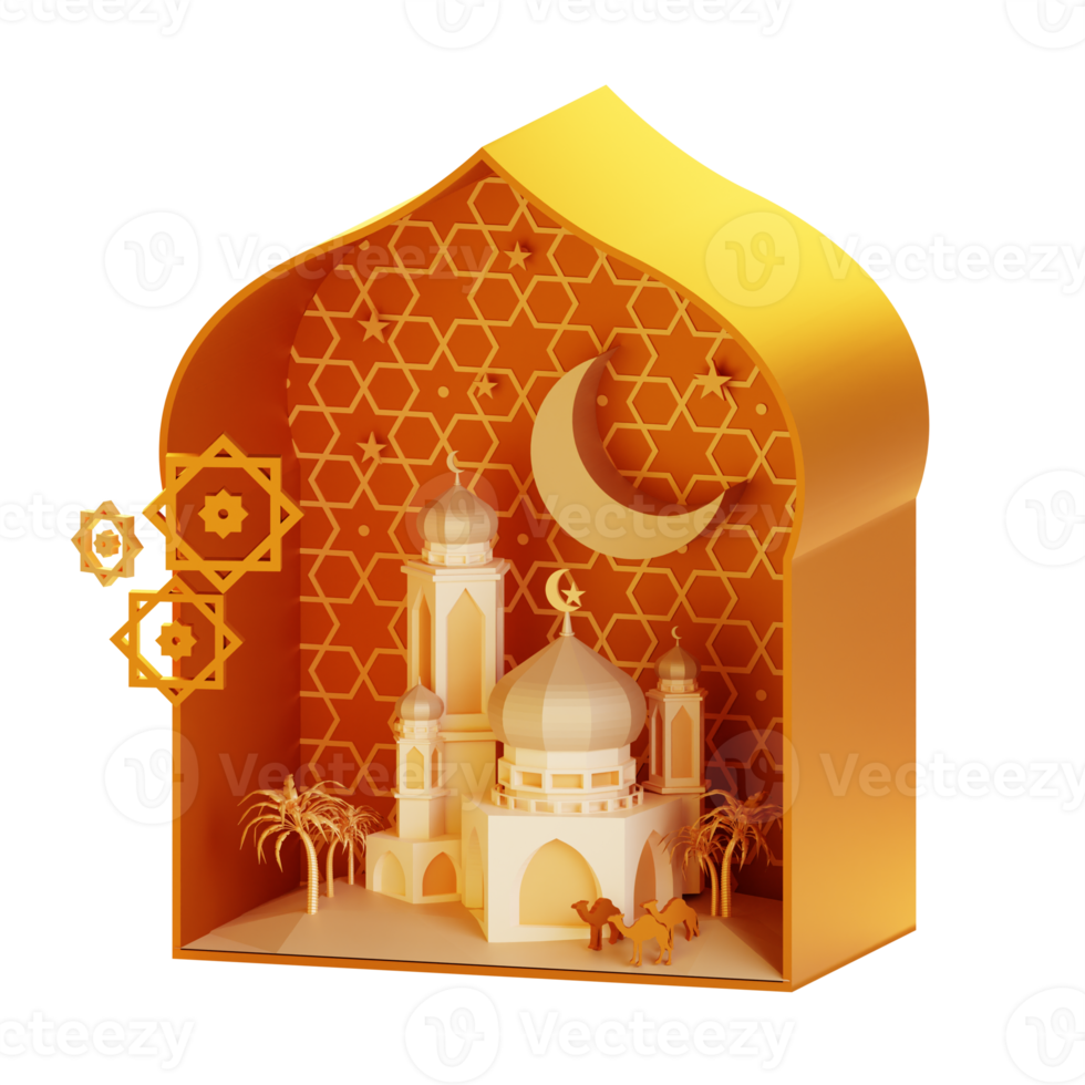 3d ramadan ornament with lantern and mosque png