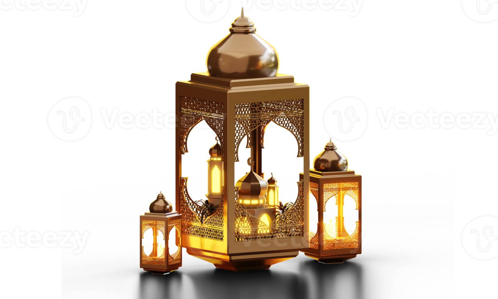 3d ramadan ornament with lantern and mosque png