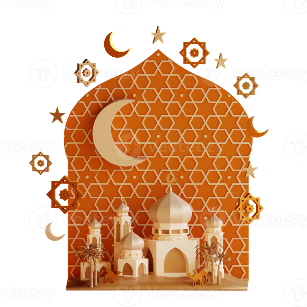 3d ramadan ornament with lantern and mosque png