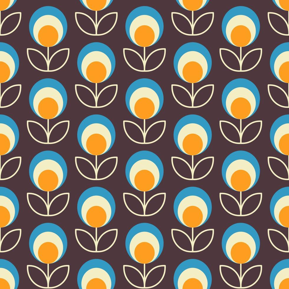 Mid century modern seamless pattern. Retro flowers background for bedding, tablecloth, oilcloth or other textile design in retro style vector