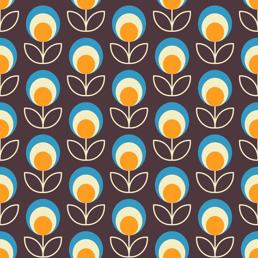 Mid century modern seamless pattern. Retro flowers background for bedding, tablecloth, oilcloth or other textile design in retro style vector