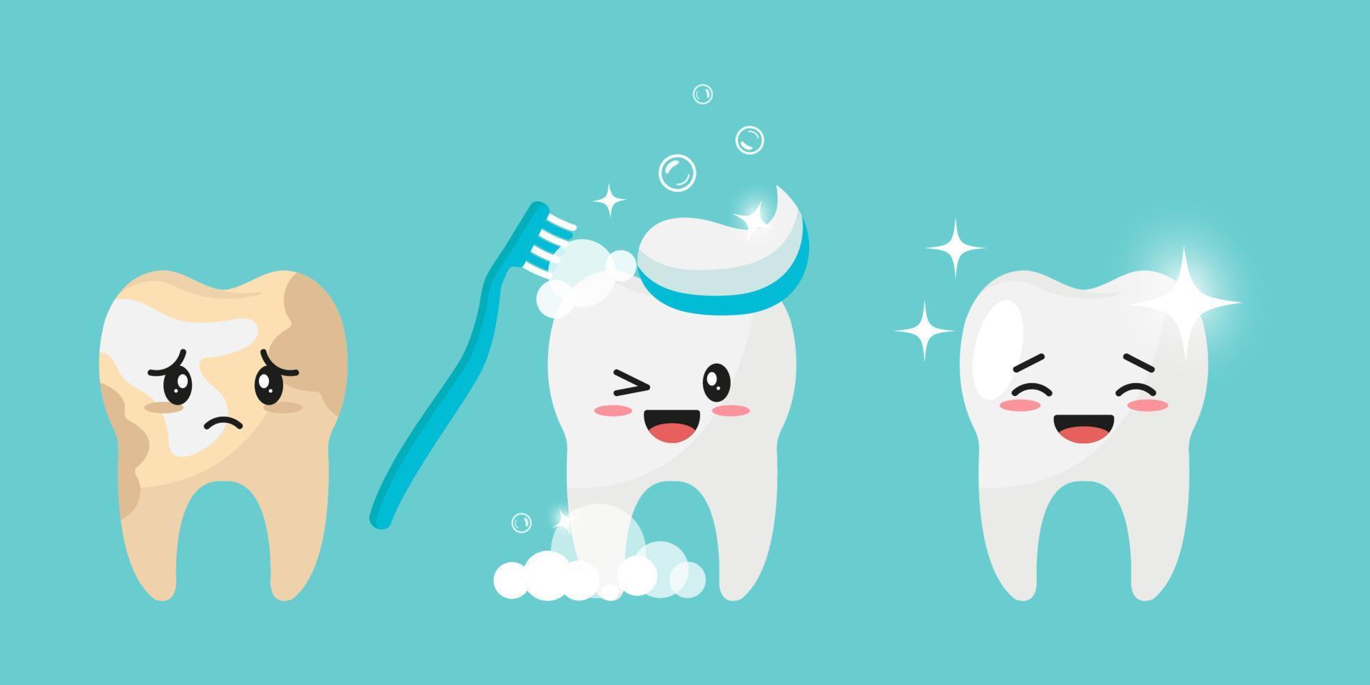 conjunto de linda dientes caracteres con kawaii caras. para niños dientes salud concepto. vector ilustración.