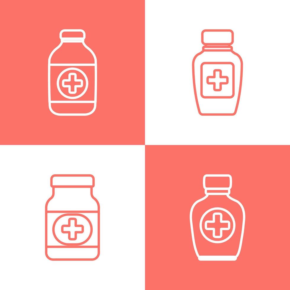 Set of Medical Bottles Icons in Outline style. Vector illustration. Health concept.