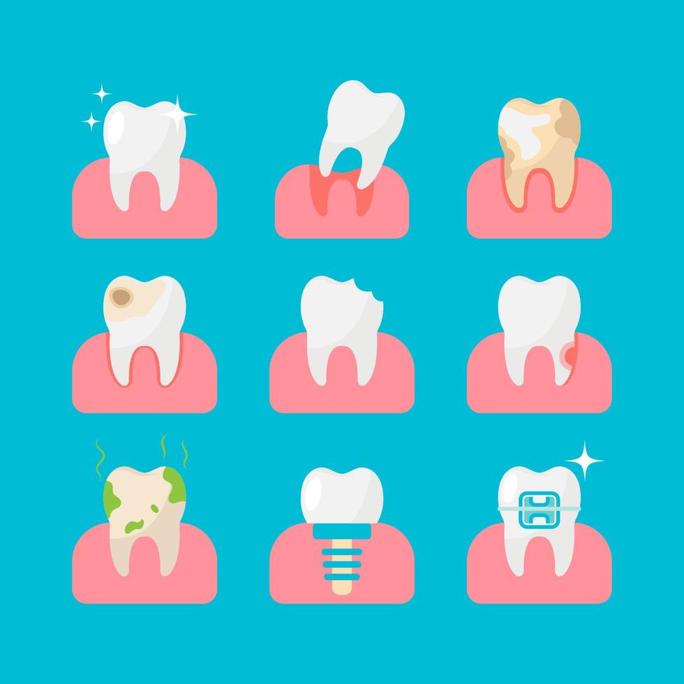 conjunto de dientes y cena icono. plano vector ilustración.