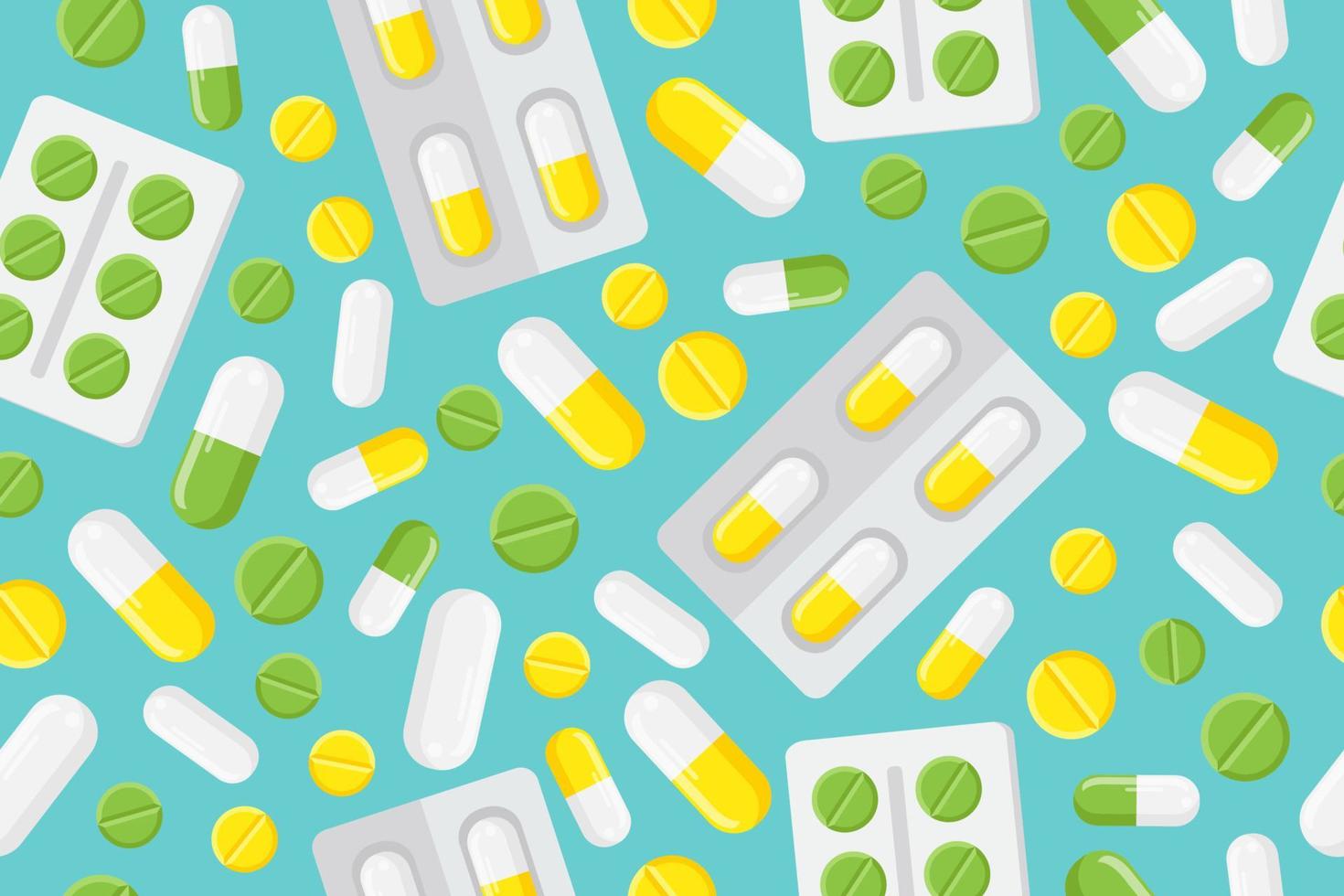 Seamless Pattern with Pills. Blisters with Tablets and Capsules. Flat vector illustration.