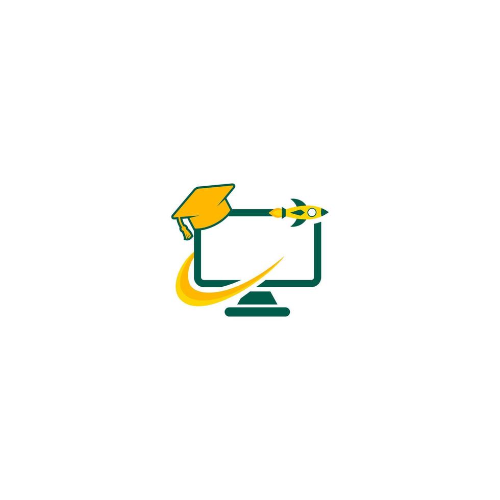computer screen logo design with bachelor cap combination. education screen logo. vector