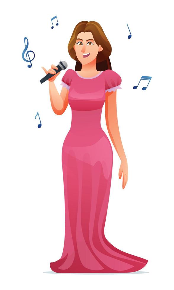 Woman singer cartoon character illustration vector