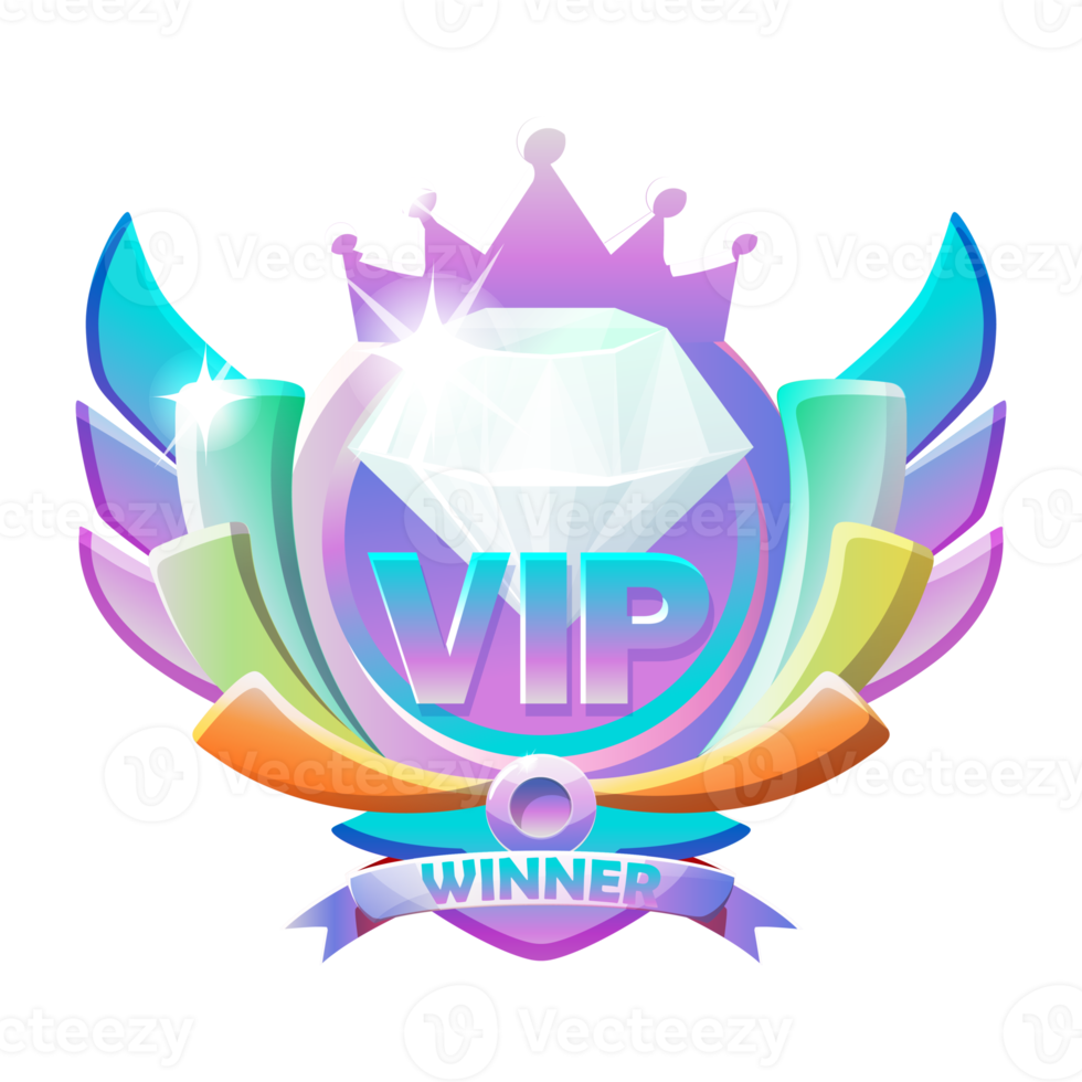 Vip Game badges with Gem, award ribbon winner png