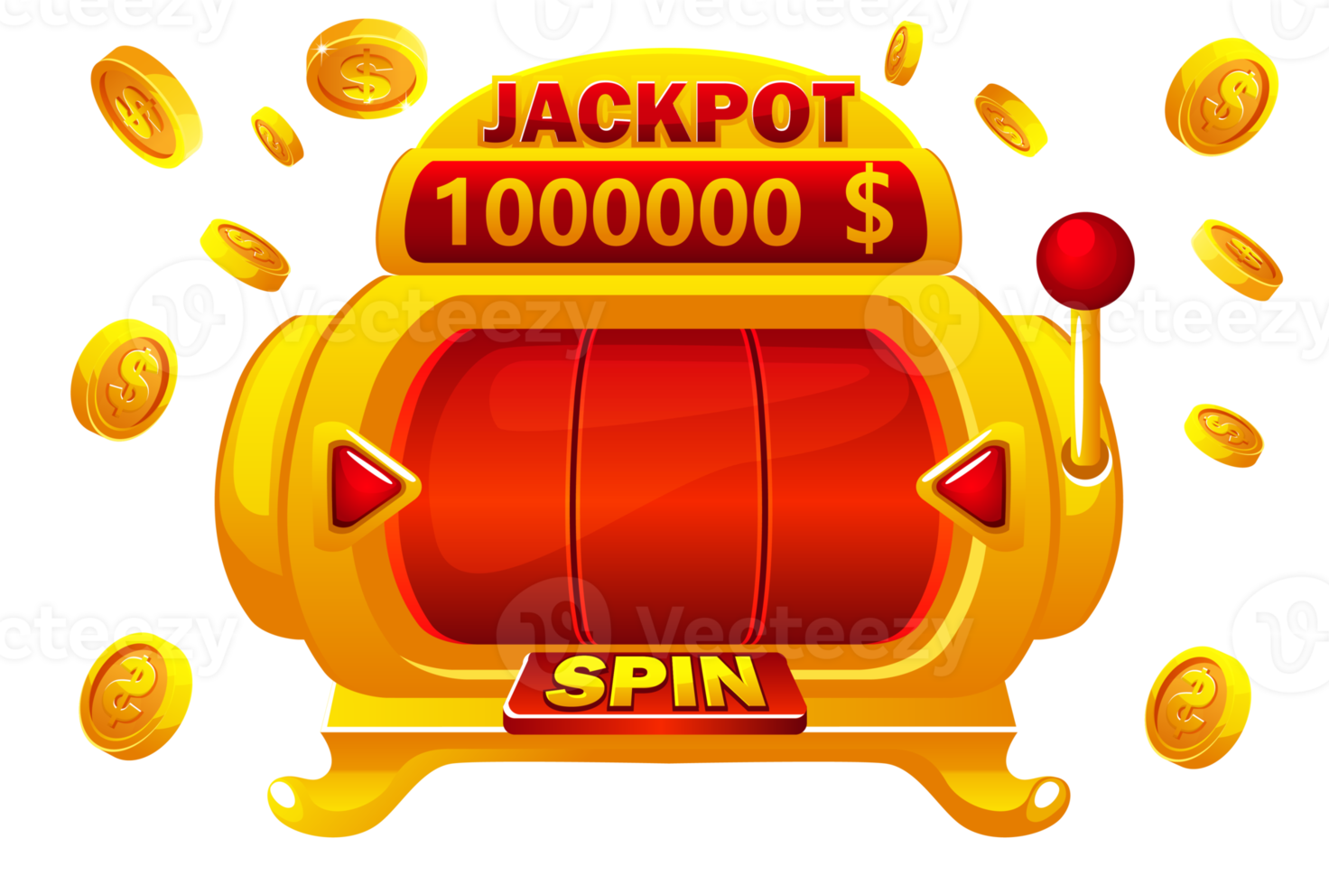 Golden slot machine for online casino and slots game. Coins explosion png