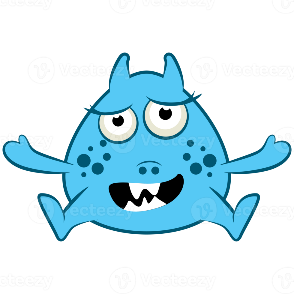 Cartoon blue monster. Halloween illustration of monster. Baby sticker png