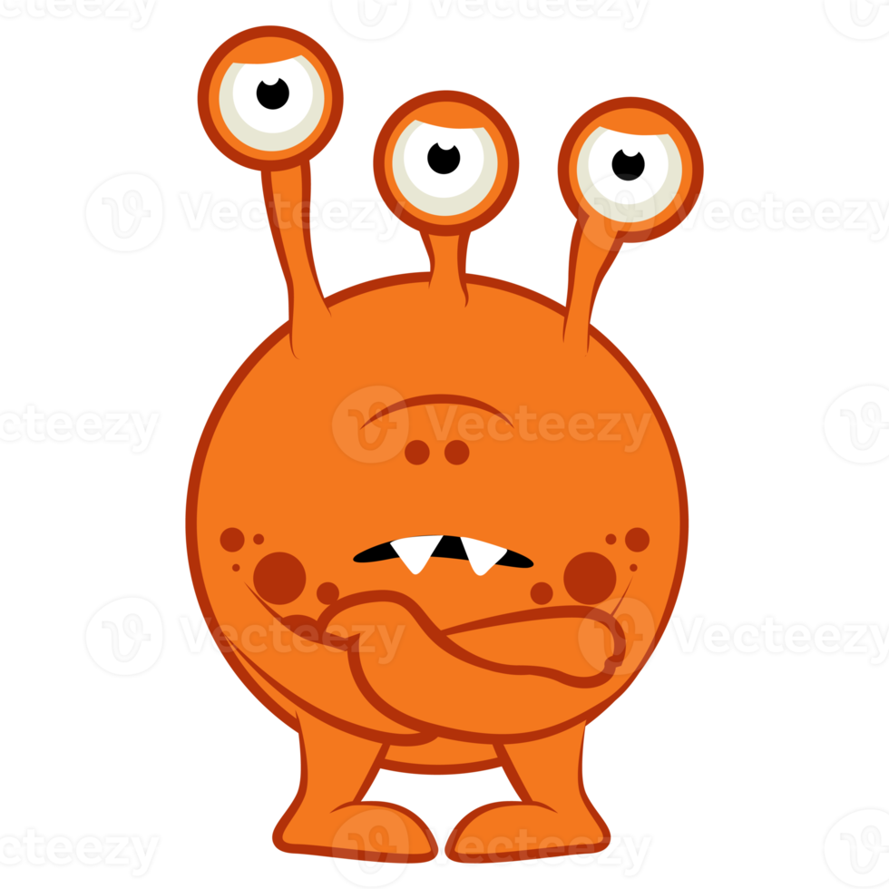 tecknad serie monster. halloween illustration av orange monster. bebis klistermärke png