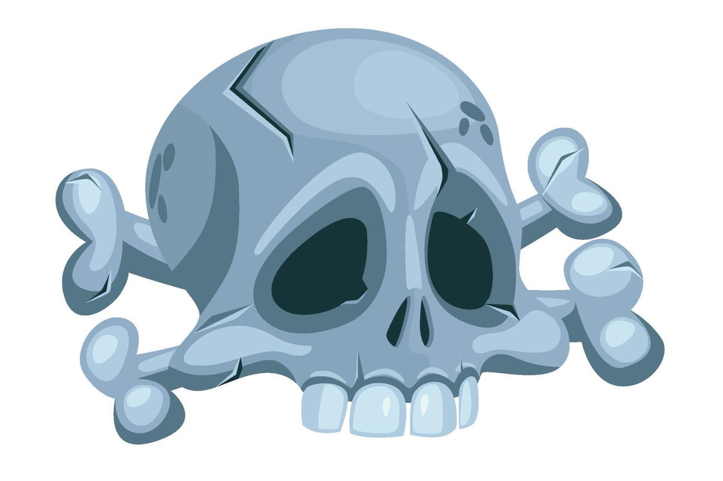 Cartoon human skull and crossbones. Roger symbol. Pirate scull icon. vector