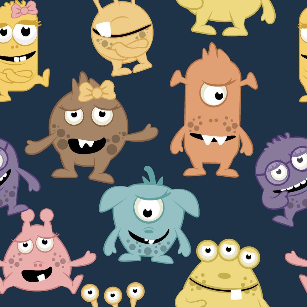 Vector seamless pattern of cute cartoon monsters. Baby pattern.