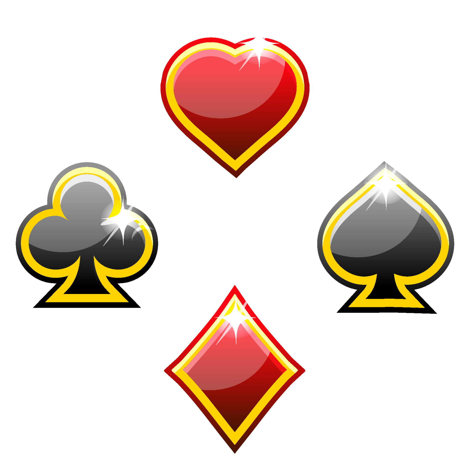 Set of playing card suits isolated on white background, Heart, spade