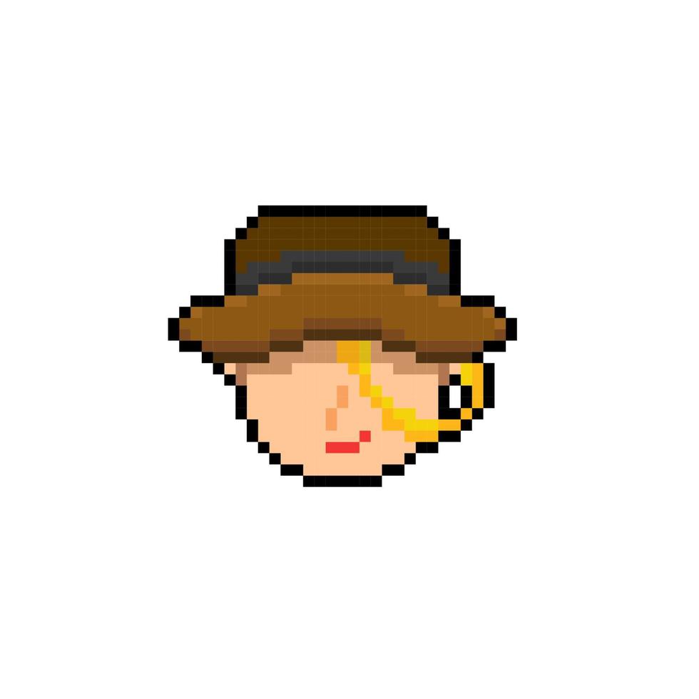 female head wearing hat in pixel art style vector