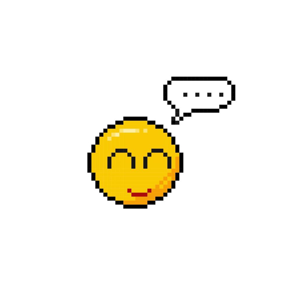 sonrisa cara con habla burbujas en píxel Arte estilo vector