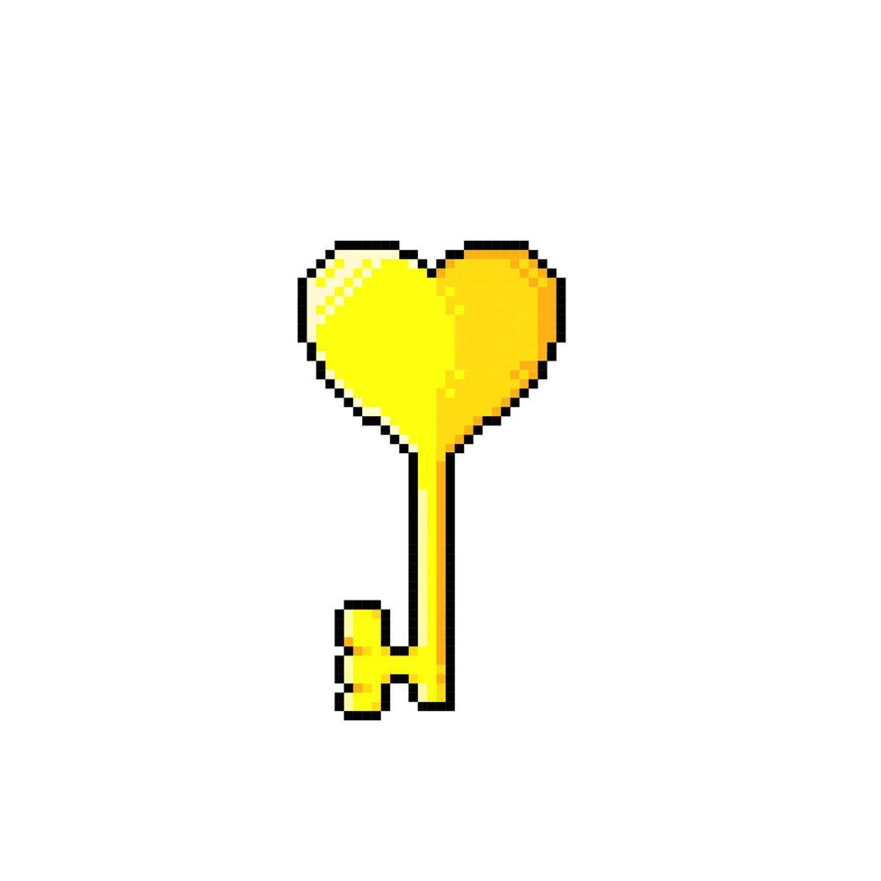 golden love key in pixel art style vector