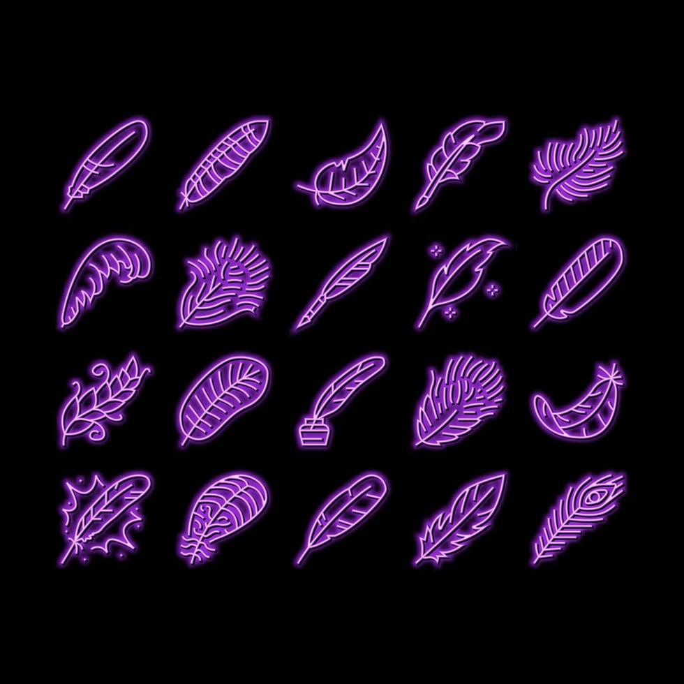 feather bird soft quil fluffy neon glow icon illustration vector