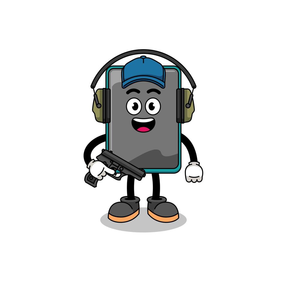 Character mascot of smartphone doing shooting range vector