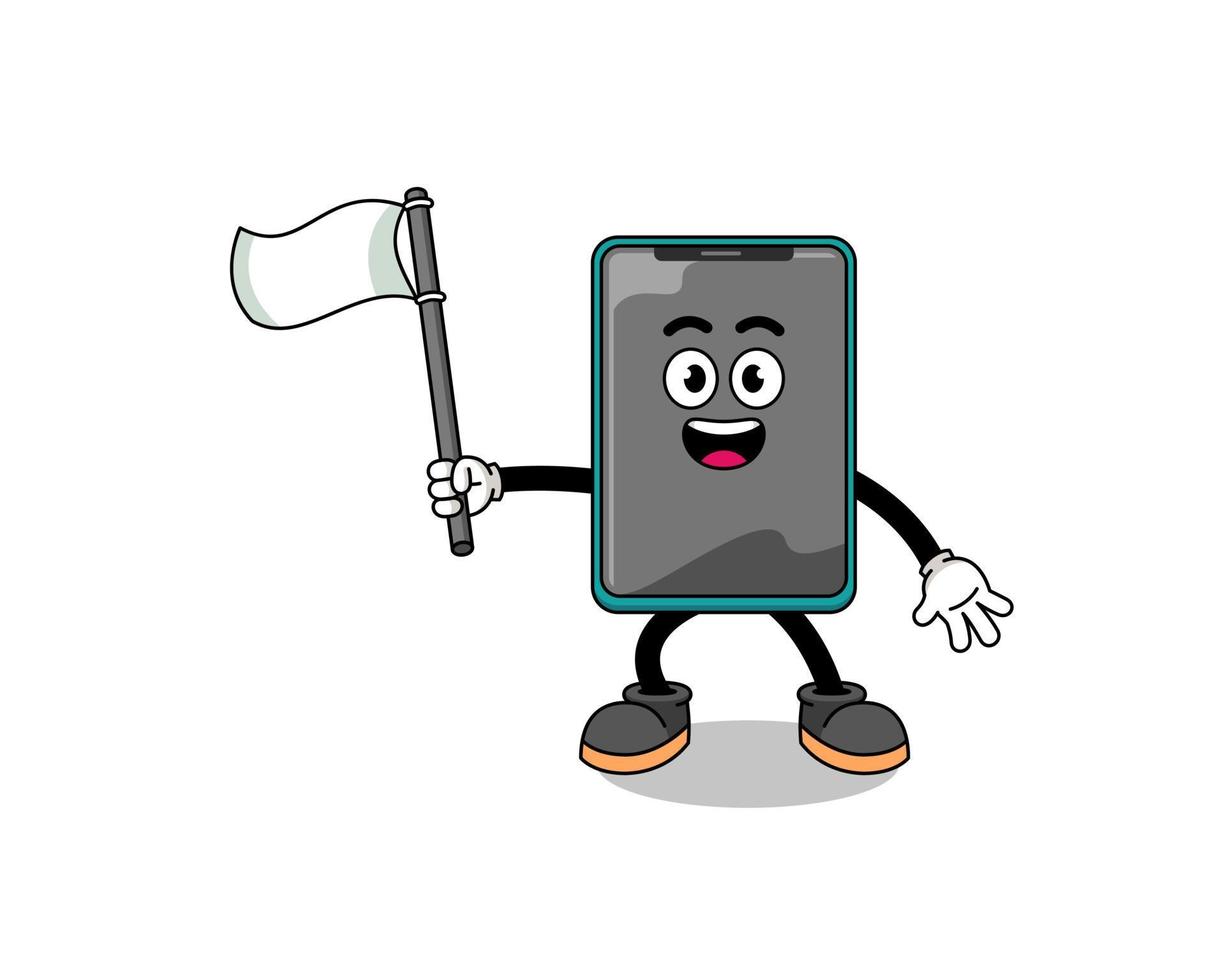 Cartoon Illustration of smartphone holding a white flag vector