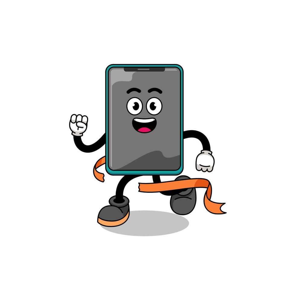 Mascot cartoon of smartphone running on finish line vector