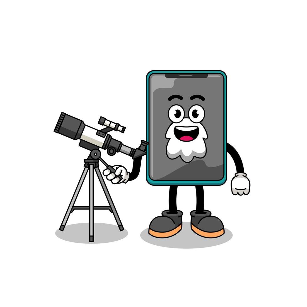 Illustration of smartphone mascot as an astronomer vector