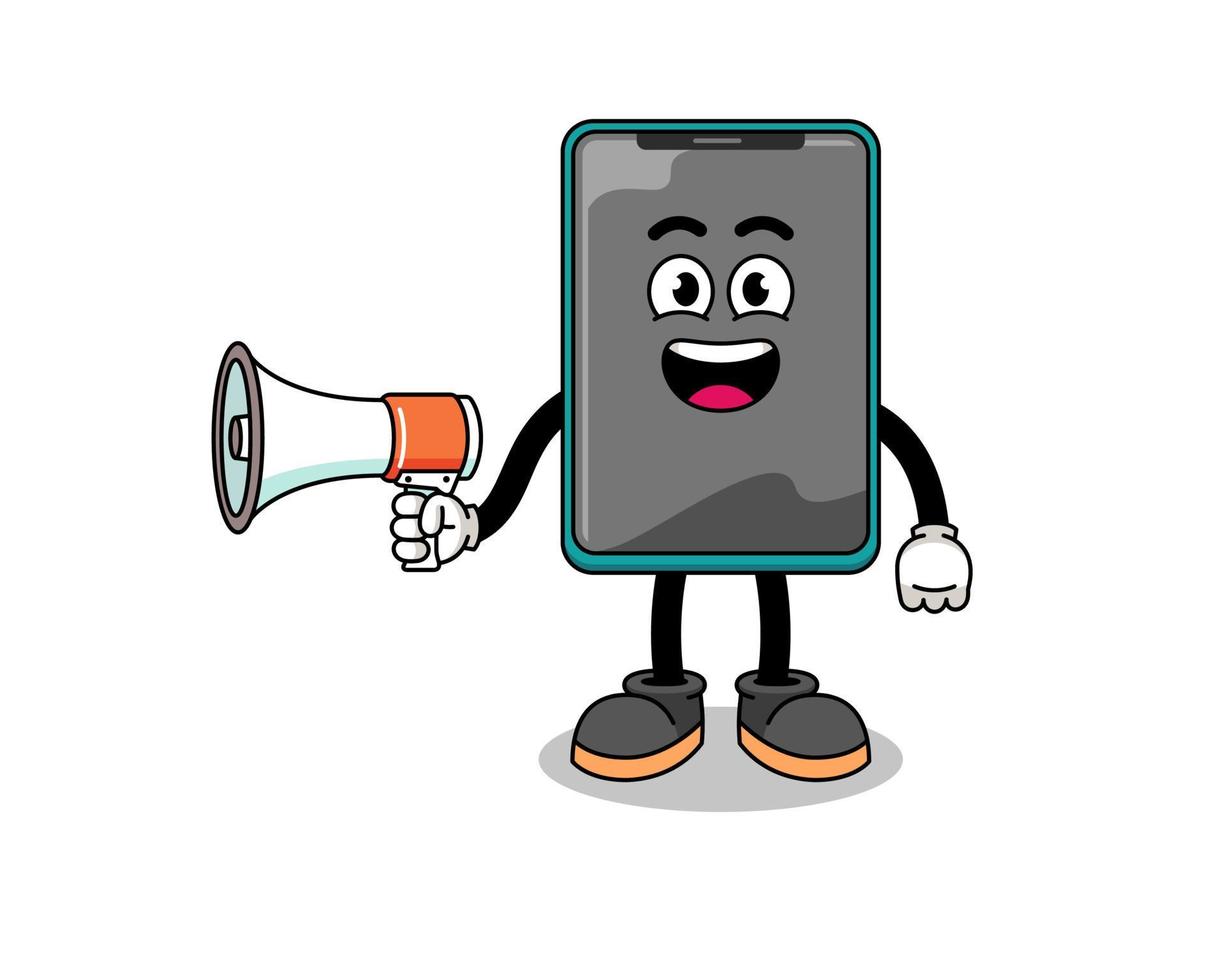 smartphone cartoon illustration holding megaphone vector