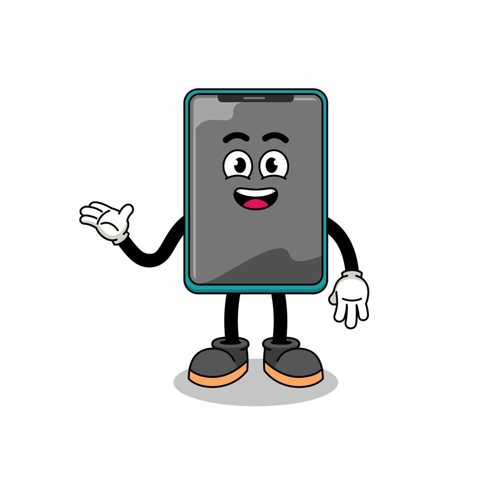 smartphone cartoon with welcome pose vector