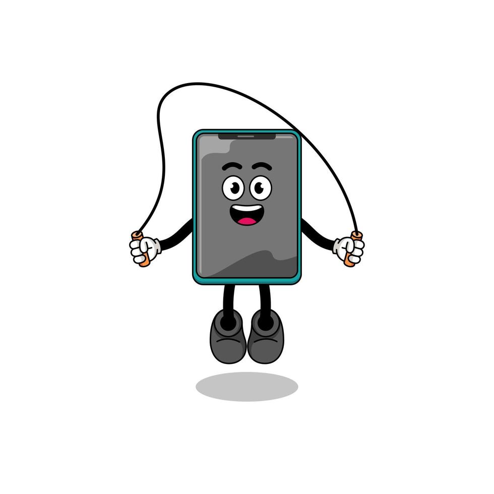 smartphone mascot cartoon is playing skipping rope vector