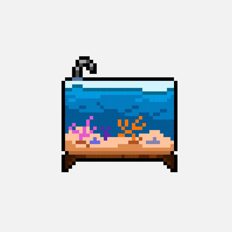 aquarium tank in pixel art style vector