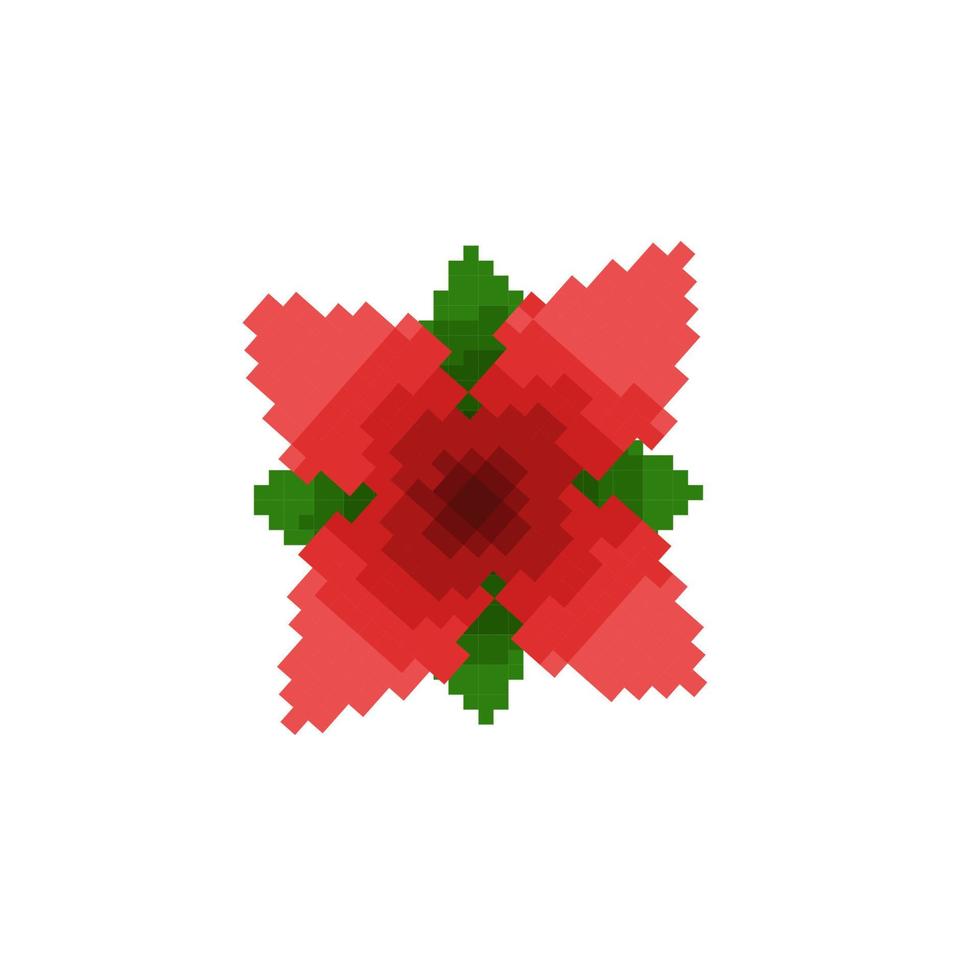 red flower in pixel art style vector