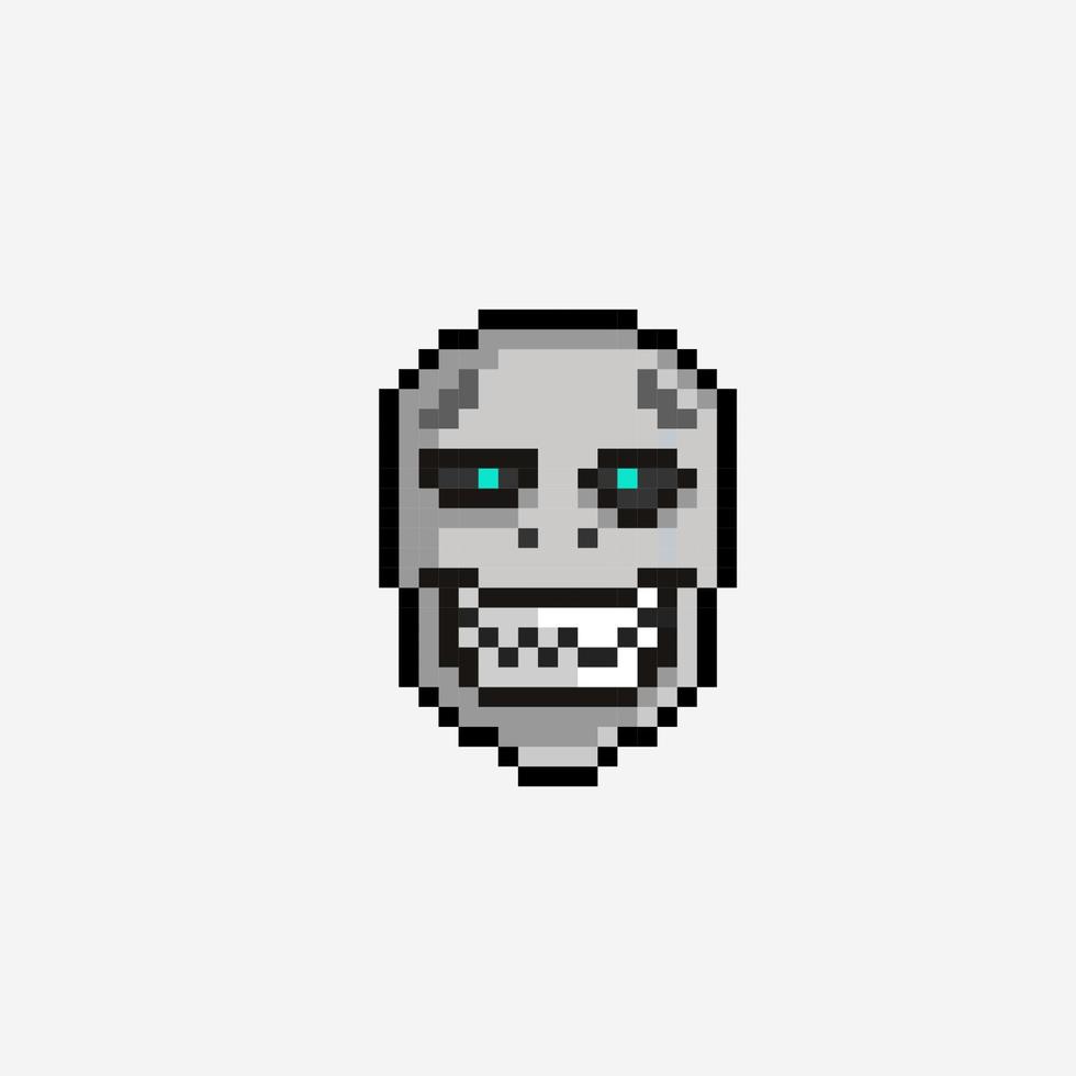 laugh skull head in pixel art style vector